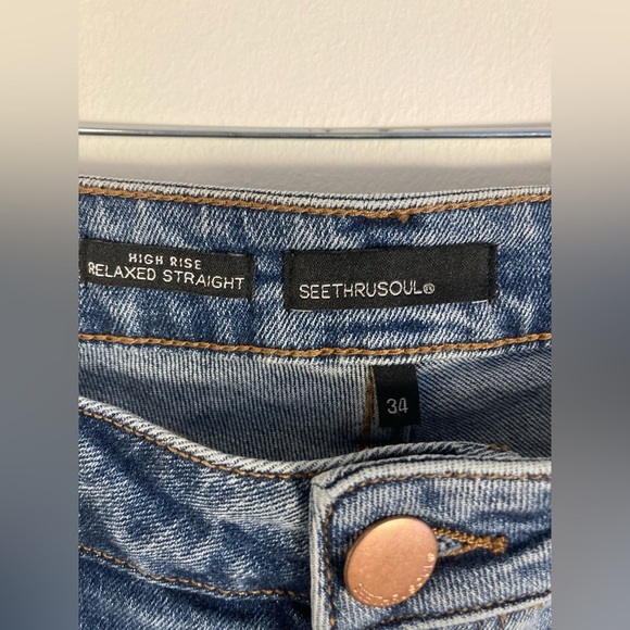 See Thru Soul Jeans High Rise Relaxed Straight Size 34 - Picture 5 of 7